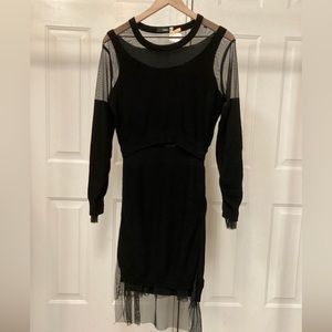 Diesel street hip-hop black dress with sheer accents and long sleeves